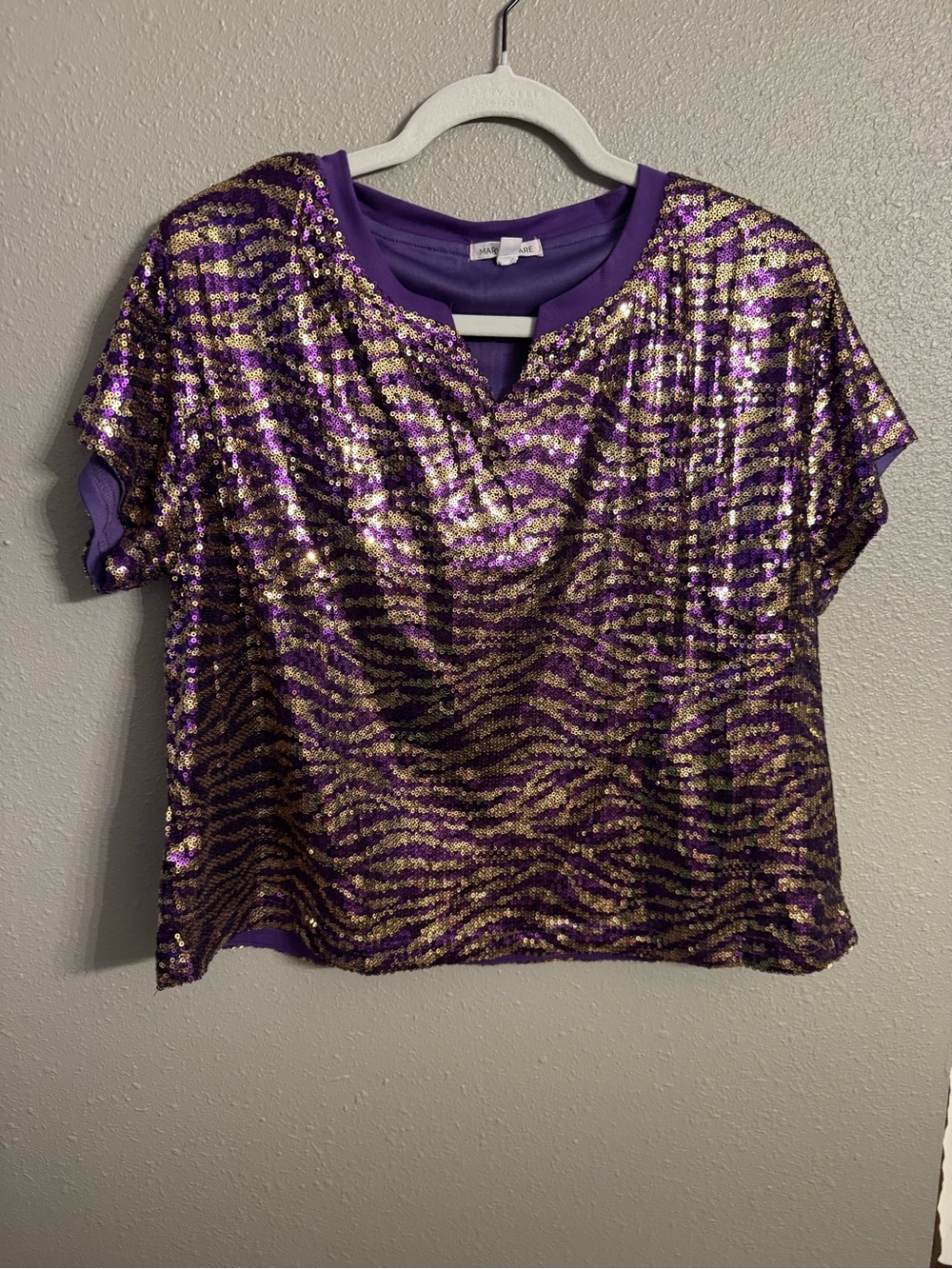 Women's Purple & Gold Sequin Short Sleeve Tee